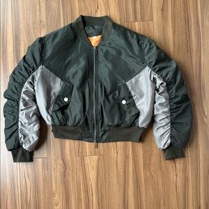 Stylish Women's Bomber Jacket - Black and Gray